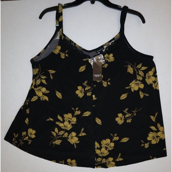 Torrid Women's Sz 1 (1X) (14-16) Black & Gold Floral Kity Spaced Swing Camisole - Picture 5 of 6